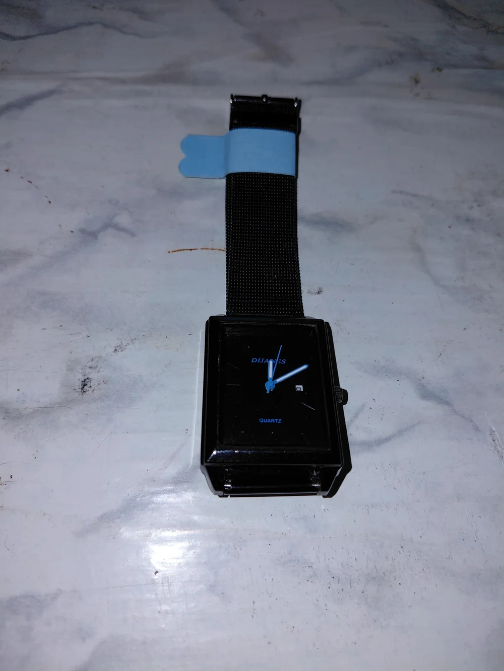 Black Mesh Quartz Watch with Blue Hands